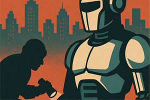 cartoon of robot and burglar