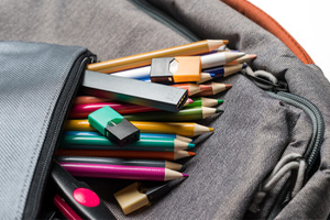 back pack with pencils and vape device